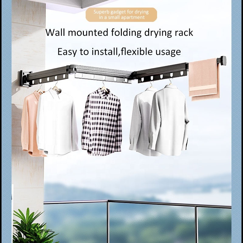 Wall Mounted Clothesline Laundry Hangers Racks Folding Clothes Hanger Retractable Aluminum Cloth