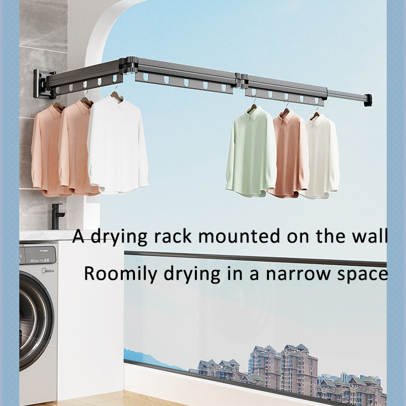 Wall Mounted Clothesline Laundry Hangers Racks Folding Clothes Hanger Retractable Aluminum Cloth