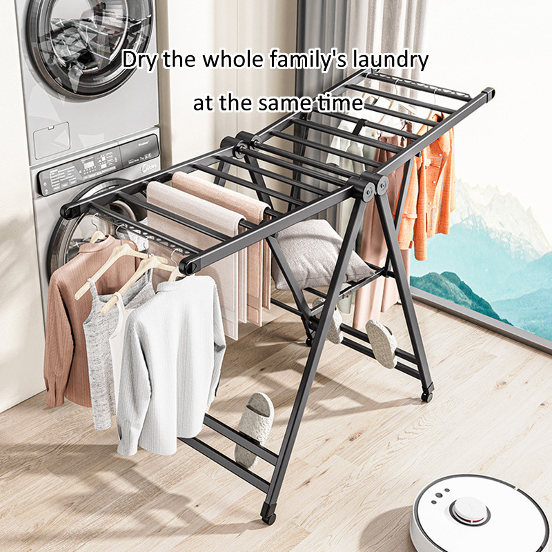 Aluminum Alloy Clothes Drying Rack With Shoe Rack High Stability Wing Type Drying Racks