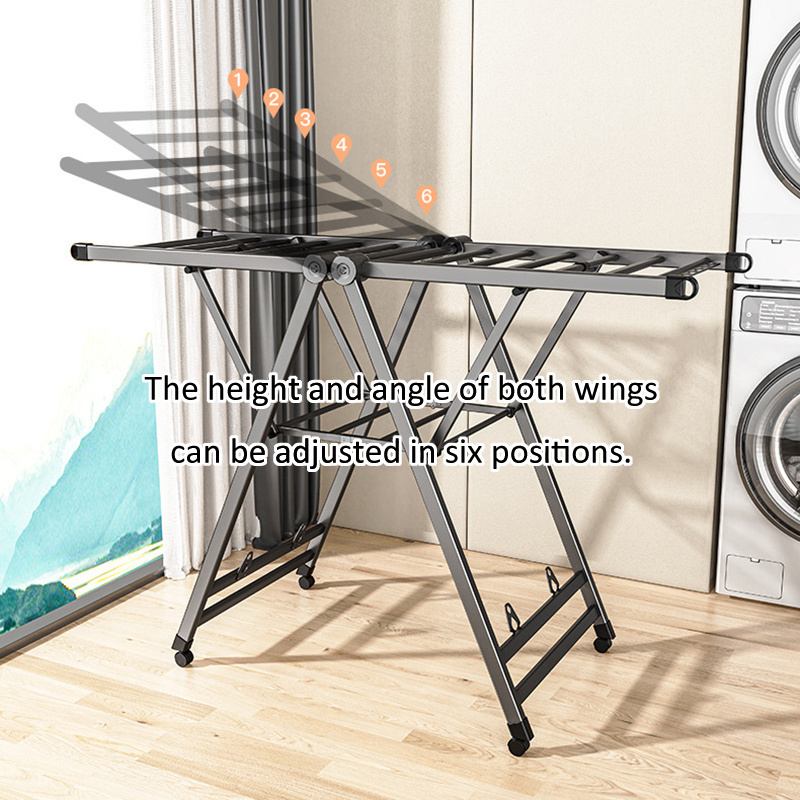 Aluminum Alloy Clothes Drying Rack With Shoe Rack High Stability Wing Type Drying Racks