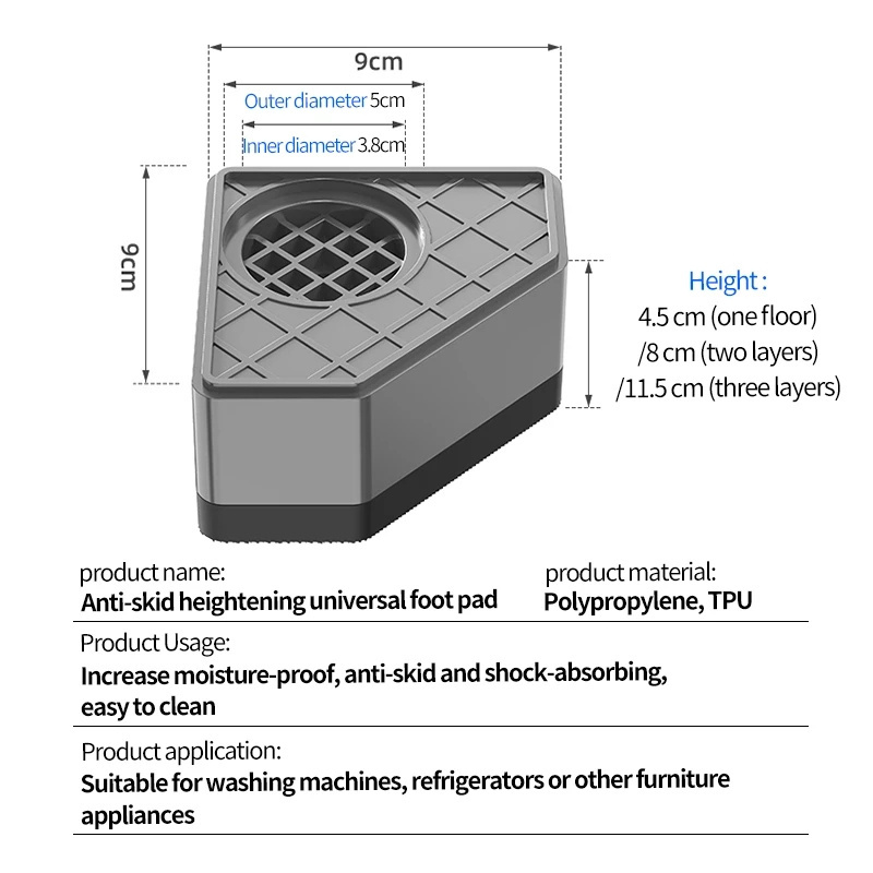 Universal Anti Vibration Pads for Washing Machine - 4pc Washing Machine Refrigerator Furniture Fixed Raiser Stand