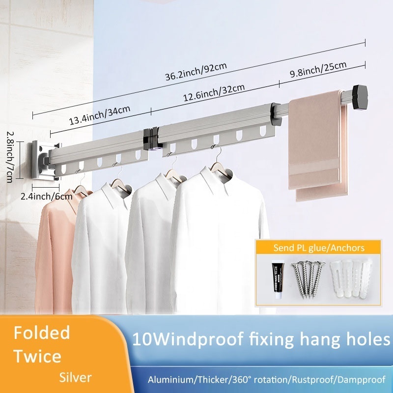 Laundry Clothesline Retractable Cloth Hook Drying Rack Folding Wall Mounted Clothes