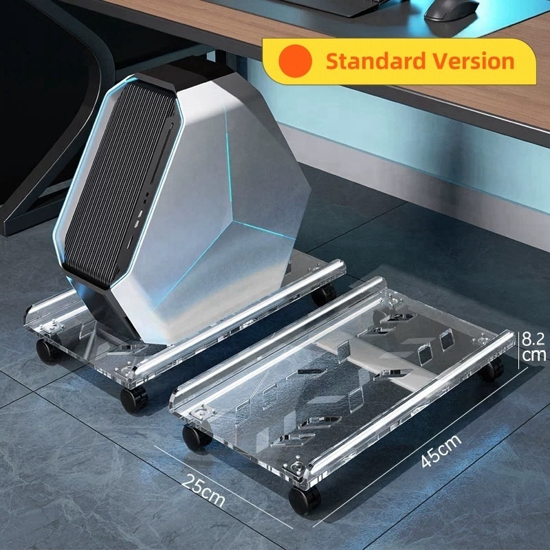 New Design Acrylic PC Tower Stand Holder Rolling CPU Stand Computer Trolley With Wheel