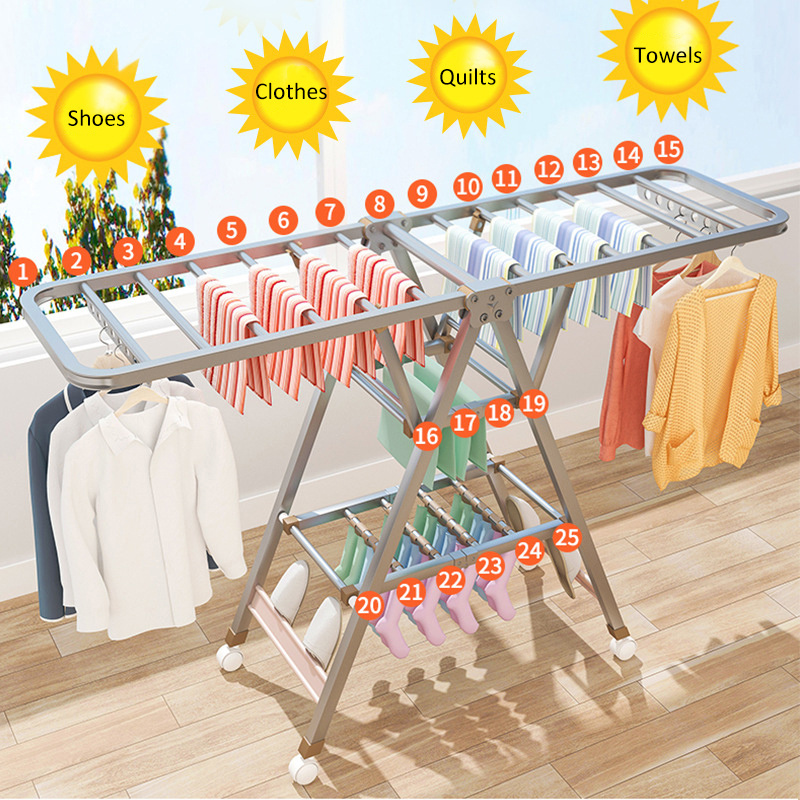 Household Movable Clothes Hanger Rack Outdoor Clothes Laundry Drying Racks With Shoe Rack