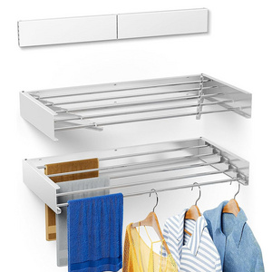 Wall Mounted Folding Iron Clothes Drying Rack Foldable Clothes Airer Coat Rail Space Saving Dryer Rack