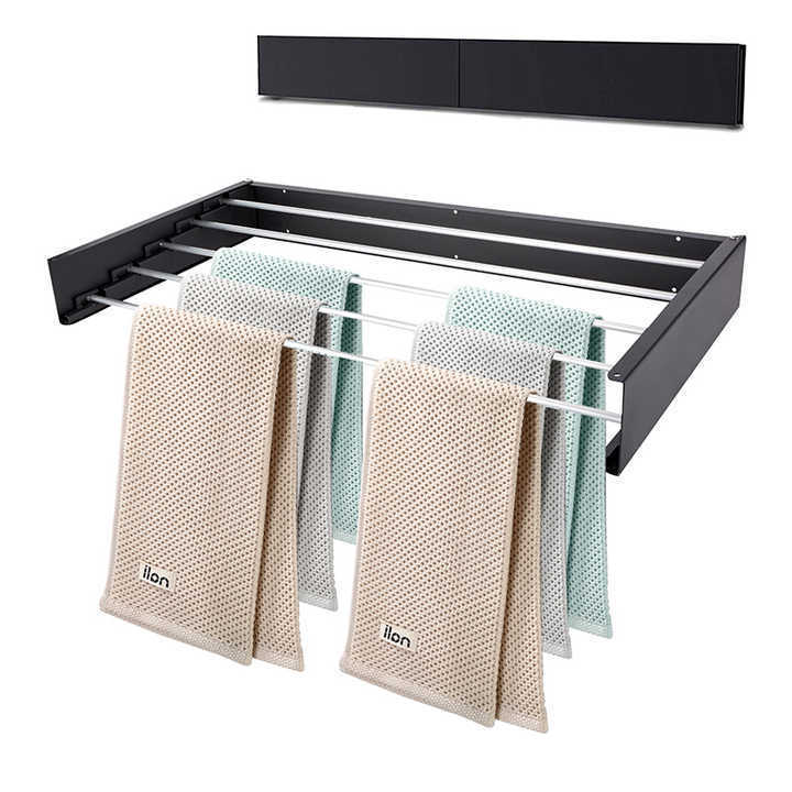 2023 New design household foldable wall mounted clothes towel drying black towel and bath towel retractable rack drying rack