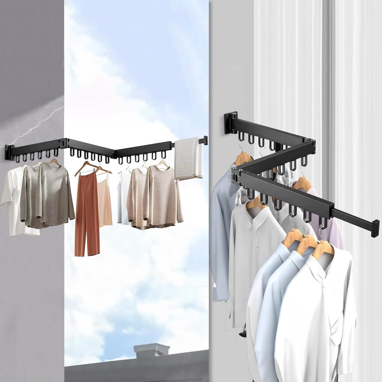 Laundry Space Saver Wall Mounted Retractable Collapsible Clothes Drying Rack