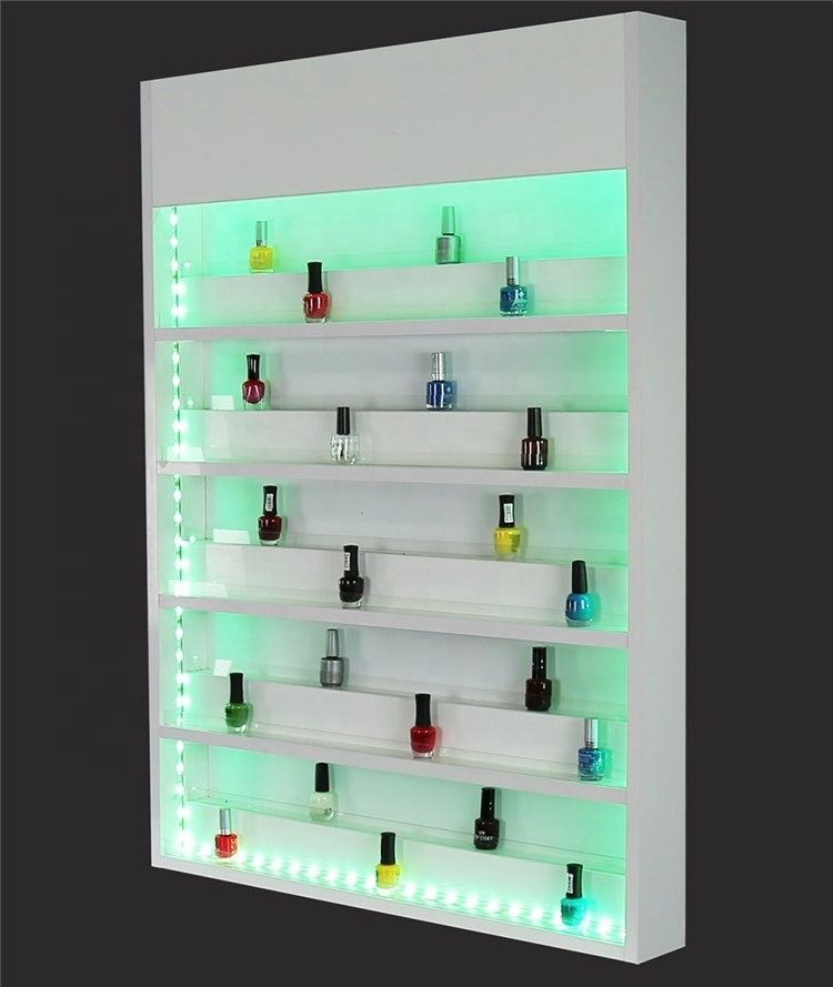 Wholesale Customized Multi-layer Wooden Pvc Floor Stand Nail Polish/goods Shelves Display Rack With Led Lights