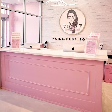 Beauty Small Reception Desk Pink Cashier Counter Simple Modern Small Clothing Store Beauty Salon Bar Company Reception Desk