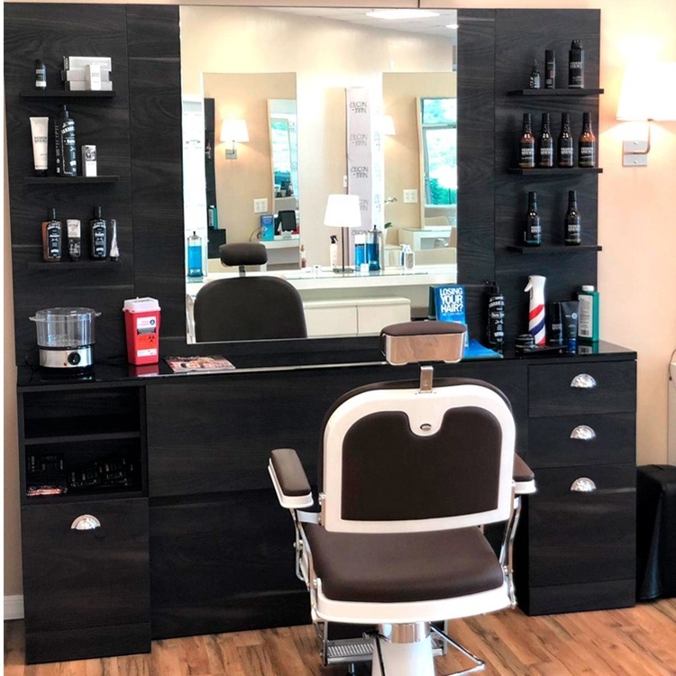 new modern hairdressing salon furniture styling station barber mirror station with cabinet and basin