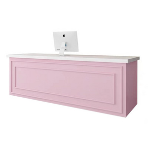 Modern front desk office furniture white and pink small reception desk of beauty salon