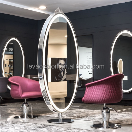 Luxury double side makeup salon stations hairdressing crystal standing salon mirror Station