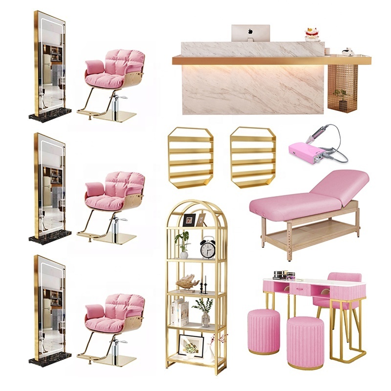 Ladies beauty salon furniture pink salon chair