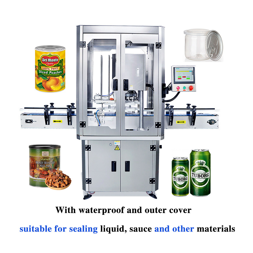 Automatic Almonds Aluminum Beverage Juice Ring Pull Tin Cookie Can Sealing Machine With Waterproof And Clear Cover