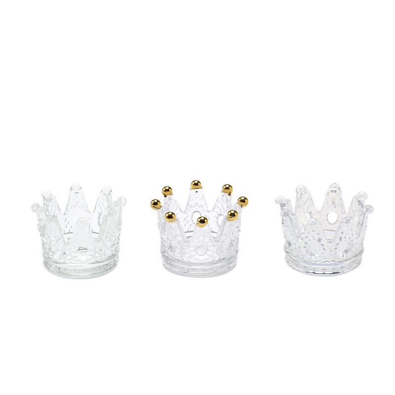 Wholesale Factory Cheap Price Luxury Hot Selling Wedding Party mini Glass Candle Holder Glass Crown Candle Jar in bulk