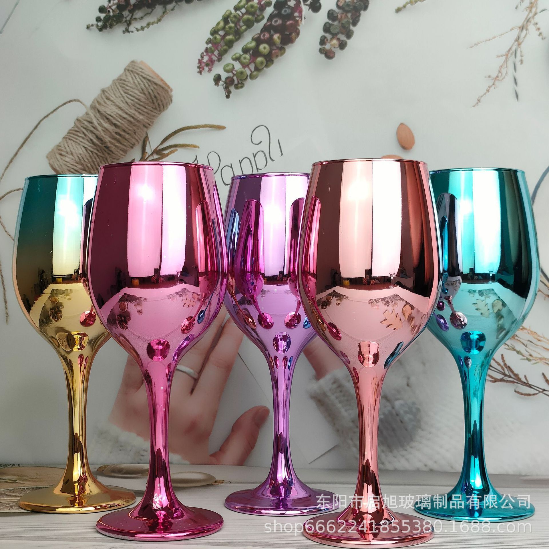 wholesale Ama zon Hot sell colorful Gold plated Color Electroplated Personalized Wine Glass goblet for wedding event decor