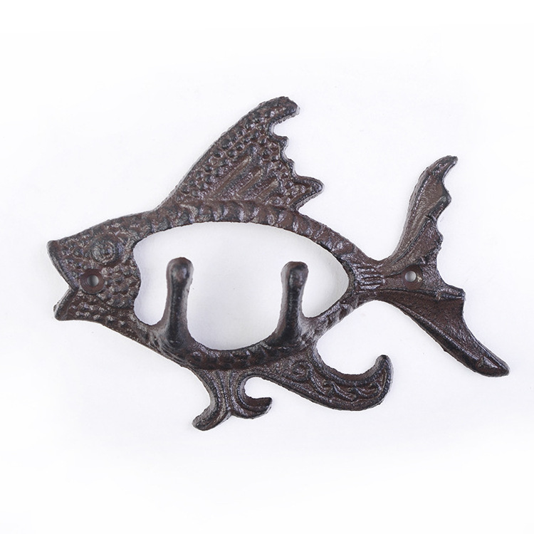 Antique Rustic Cast iron Fish Skeleton Design Coat Rack Wall-Mounted Hanger Hook Cast iron Fish Shaped Design Key Towel Hook