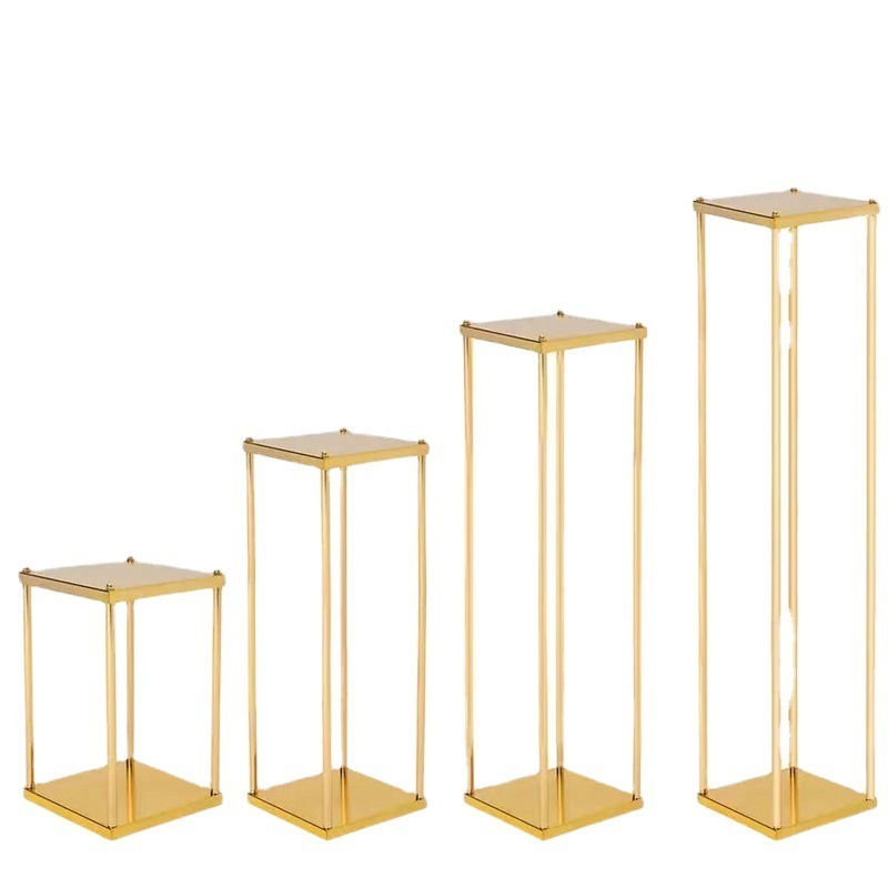 Nordic Event decor Square Tables Decoration Flowers Rack Vase Gold Tall Metal Flower Stand For Weddings Party Centerpiece