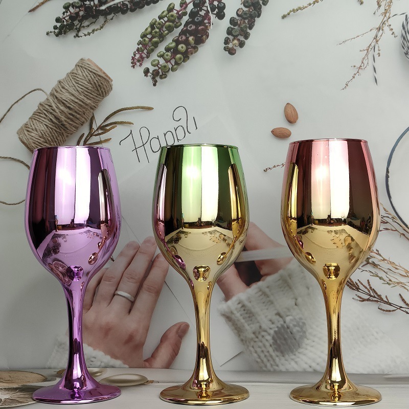 wholesale Ama zon Hot sell colorful Gold plated Color Electroplated Personalized Wine Glass goblet for wedding event decor