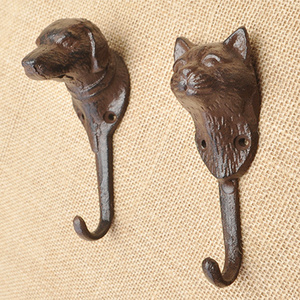 Cast iron hooks Decorative Dog Head Wall Hook Cast Iron Key Towel Coat Leash Hanger Antique Rustic Brown