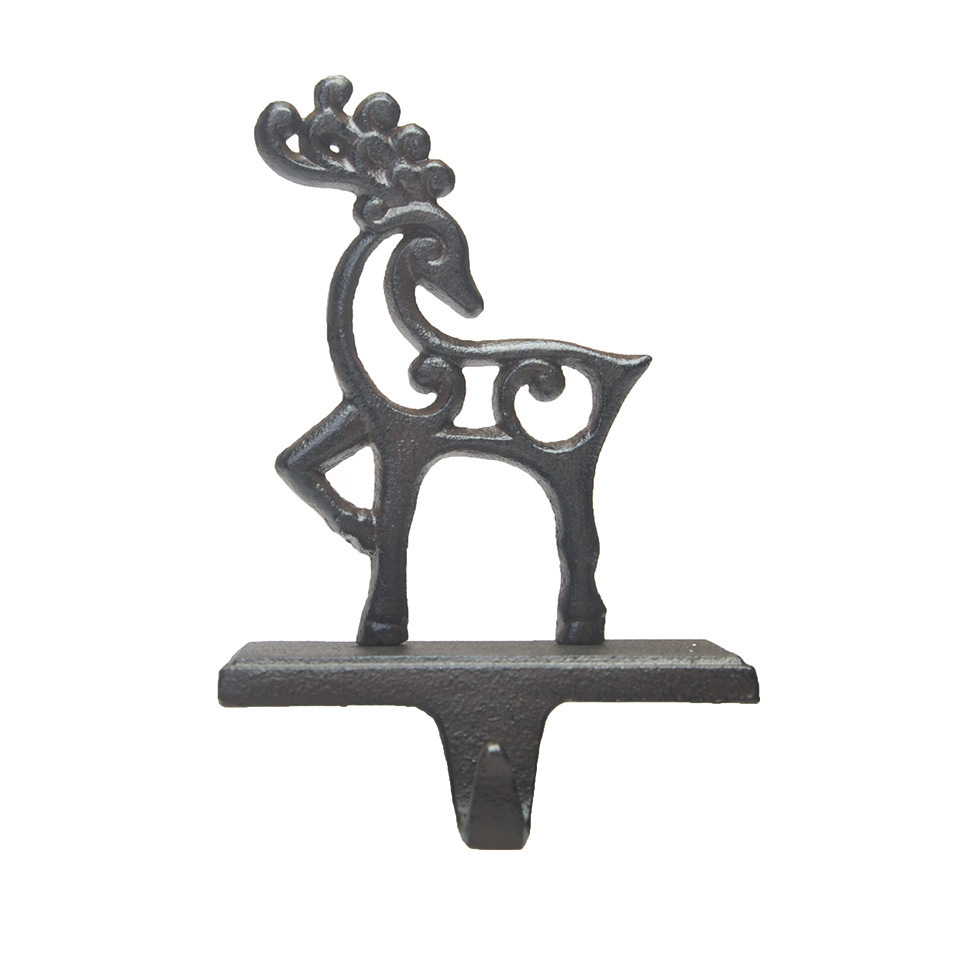 Cast iron Christmas Stocking Holders for Fireplace Mantle Metal Reindeer Free Standing Stocking Hook