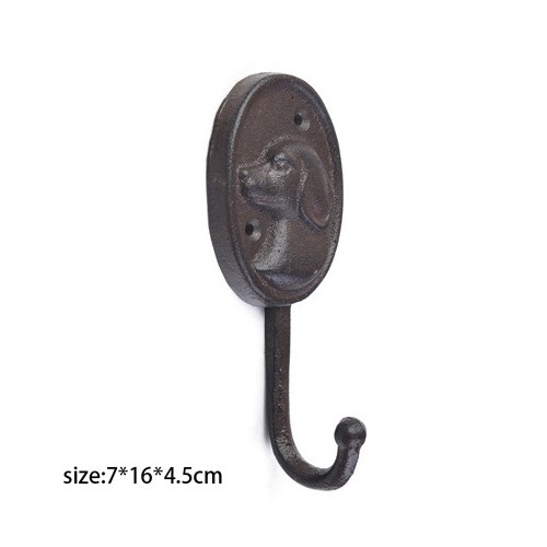 Cast iron hooks Decorative Dog Head Wall Hook Cast Iron Key Towel Coat Leash Hanger Antique Rustic Brown