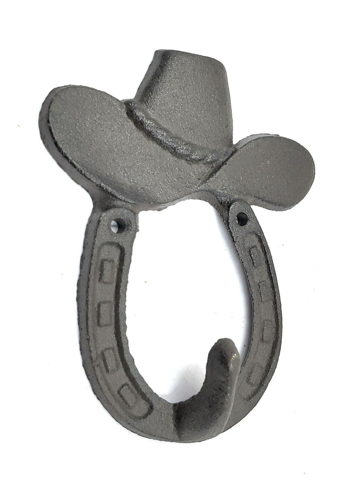 Wholesale Iron Wall Decor Western Cast Iron cowboy Hat hooks with Horseshoe Coat Hanger Wall Mounted Black Hook Rack for Home