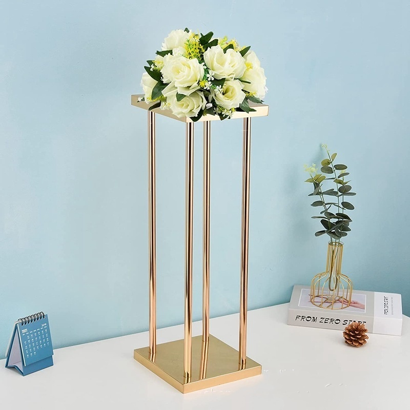 Nordic Event decor Square Tables Decoration Flowers Rack Vase Gold Tall Metal Flower Stand For Weddings Party Centerpiece