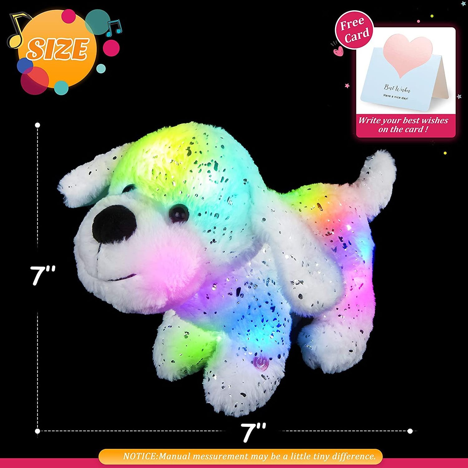 Custom Music Light up Stuffed White Dog Glittering Puppy Soft Plush Toy LED Singing Stuffed Animals with Colorful Night Lights