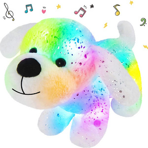 Custom Music Light up Stuffed White Dog Glittering Puppy Soft Plush Toy LED Singing Stuffed Animals with Colorful Night Lights