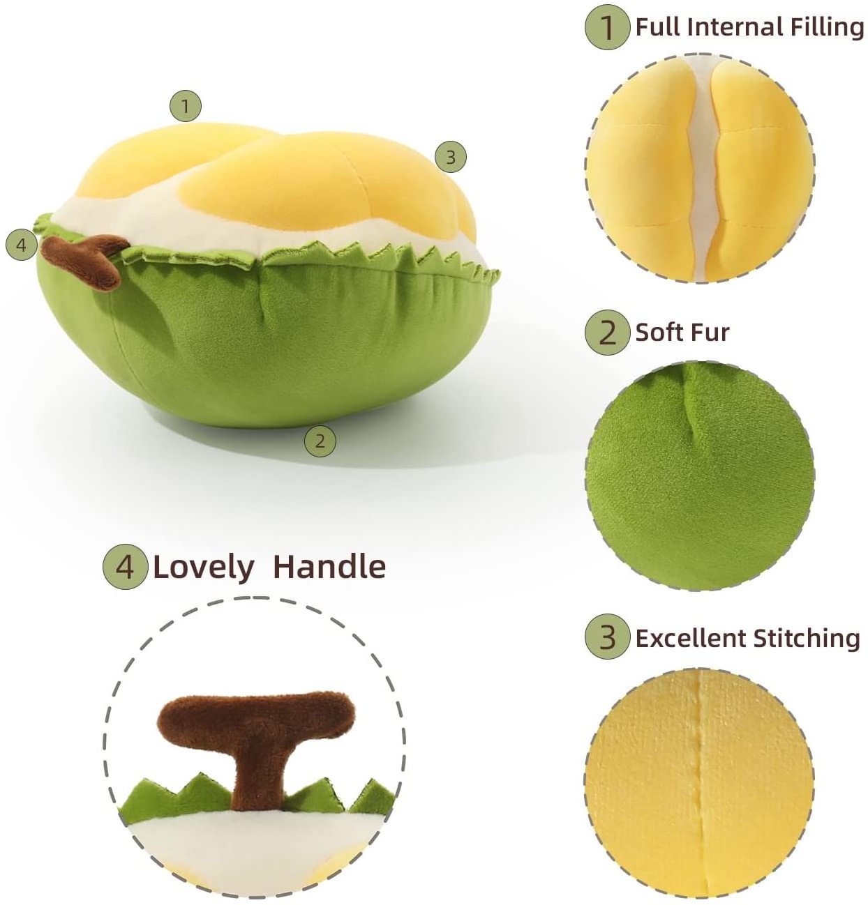 Custom Durian Plush Toy Small Stuffed Food for Kids Kawaii Plushies Cute Hugging Fruit Pillow Doll Birthday