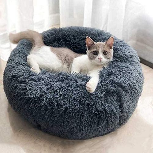 Customized Modern Soft Plush Round Pet Bed for Cats or Small Dogs Mini Medium Sized Dog Cat Bed Self Warming Autumn Winter