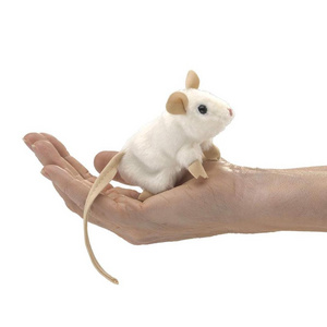 Customized Plush Animal Toys Mini White Mouse Finger Puppet middle finger hand puppet