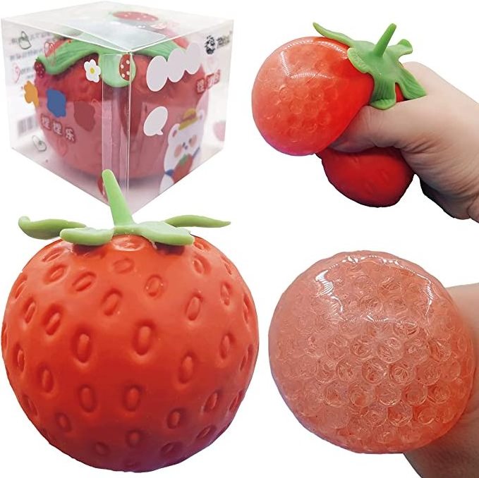 Custom Giant Strawberry Soothing and Fun Squishy Water Bead Stress Ball for Hand Strengthening Exercises