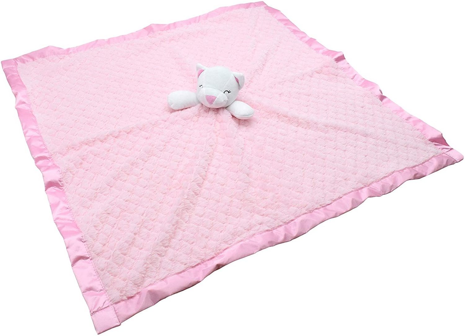 Custom Sweet Cat Stuffed Animal Adorable Pink Snuggle Baby Blanket; Fluffy Fleece with Attached Plush Toy