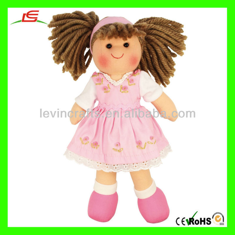 LE-D446 Little Fat Stuffed Plush Pink Walking Dolls with Line Hair