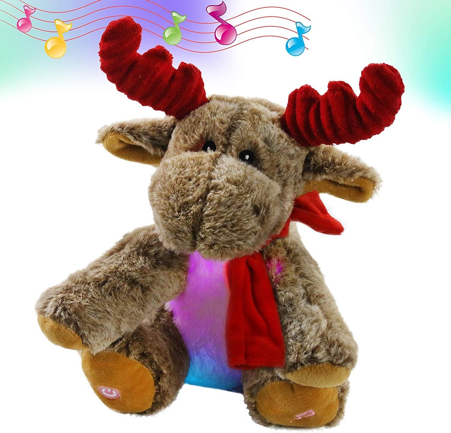 Custom LED Musical Reindeer Christmas Stuffed Animal Creative Singing Night Light Up Colorful Cute Elk Plush Soft Lovely Toy