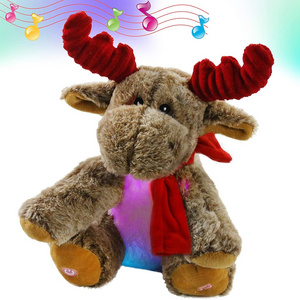 Custom LED Musical Reindeer Christmas Stuffed Animal Creative Singing Night Light Up Colorful Cute Elk Plush Soft Lovely Toy