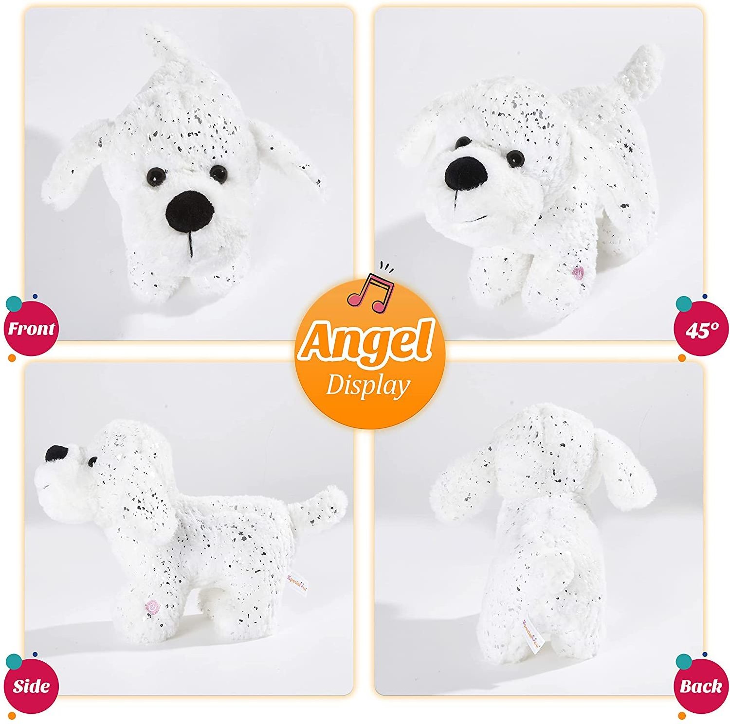 Custom Music Light up Stuffed White Dog Glittering Puppy Soft Plush Toy LED Singing Stuffed Animals with Colorful Night Lights