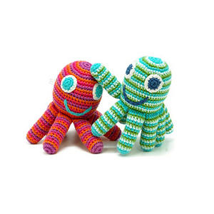 Handmade Octopus Baby Rattle Green Striped Ocean Beach Coastal Crochet Baby Toy