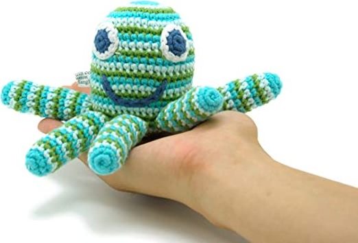 Handmade Octopus Baby Rattle Green Striped Ocean Beach Coastal Crochet Baby Toy