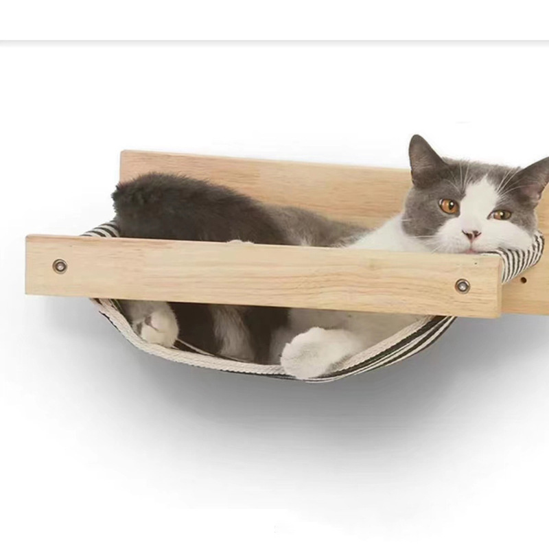 Strong and Durable Cat Hammock Wall Mounted Kitty Beds and Perches Wooden Cat Wall Furni Bed