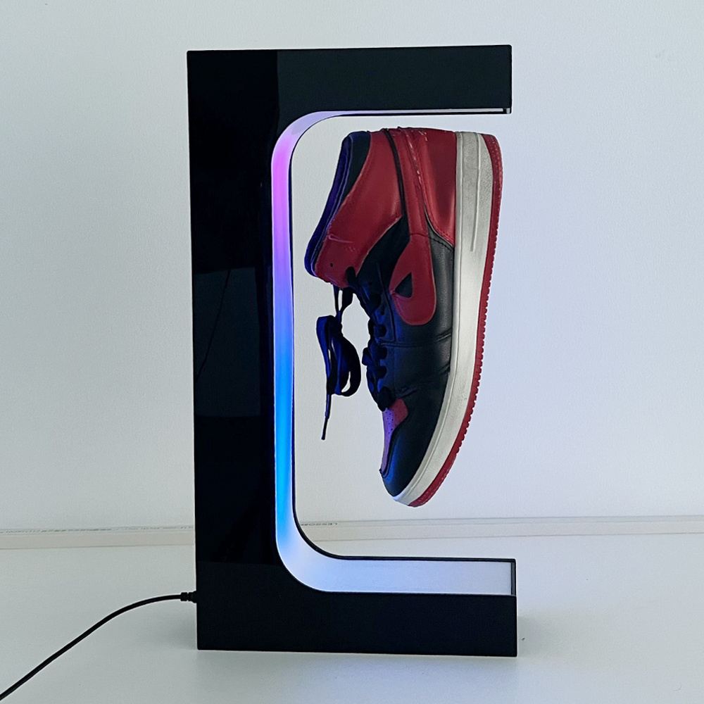 Magnetic levitating floating shoe display with RGB lighting and remote control