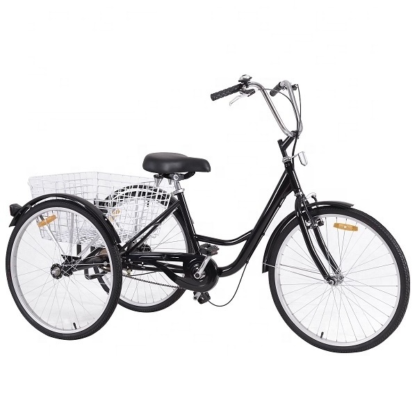 26'' Single Speed 3-wheel Bicycle For Adult Tricycle Seat Height Adjustable 3 Big Wheels Adult Tricycle Bike Pedicab