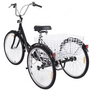 26'' Single Speed 3-wheel Bicycle For Adult Tricycle Seat Height Adjustable 3 Big Wheels Adult Tricycle Bike Pedicab