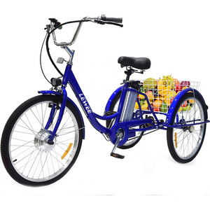 LEWEE High Quality 24 Inches Three Wheel Electric Bike 350W 36V 12AH Battery Adult Bicycles Fat Tire 3 Wheel Electric Tricycle