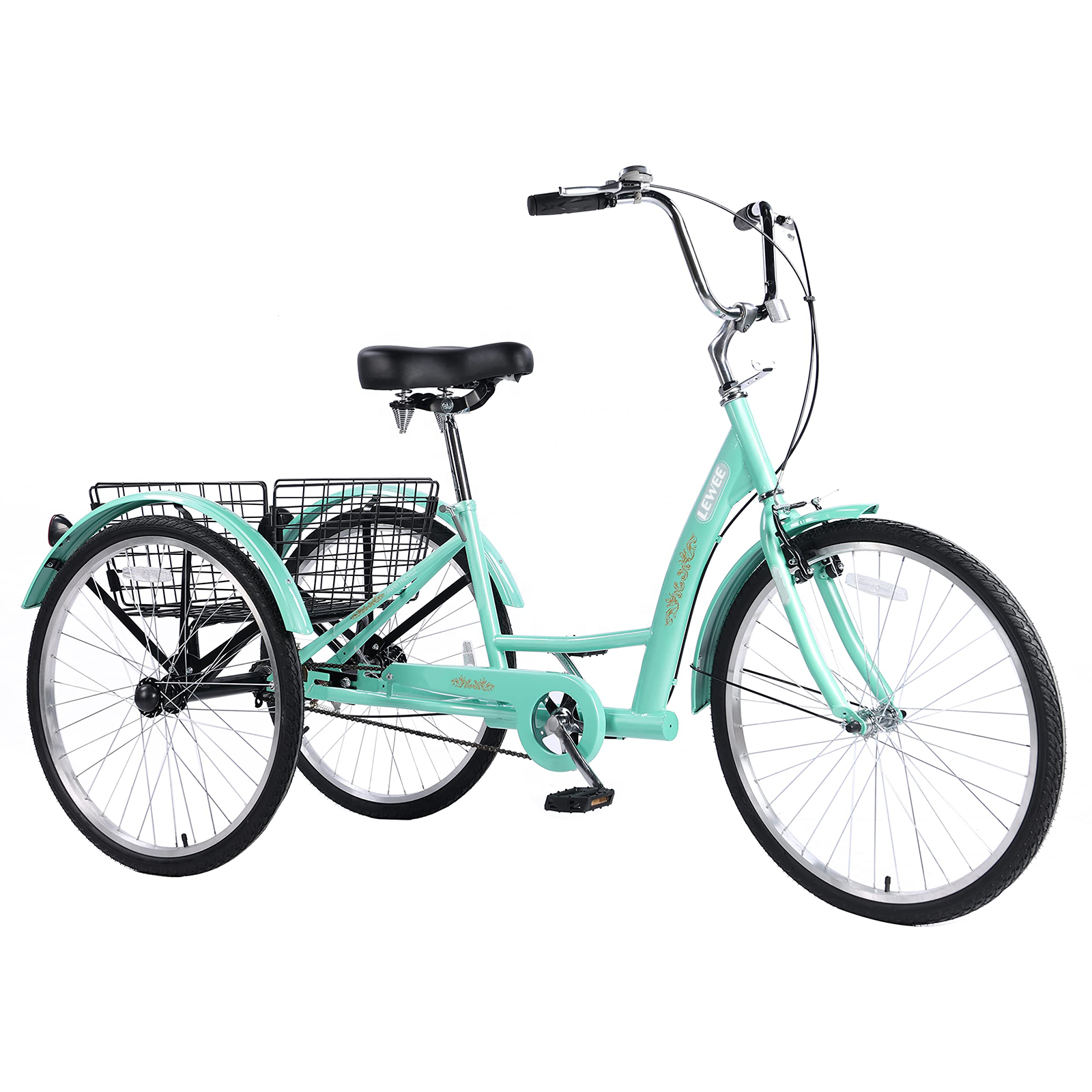 LEWEE 26 inch Tricycle Single Speed Steel Frame 3 Wheel Bicycle With Large Capacity Basket Low-Step Multi-Colors For Women Men