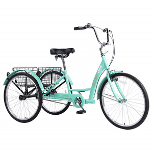 LEWEE 26 inch Tricycle Single Speed Steel Frame 3 Wheel Bicycle With Large Capacity Basket Low-Step Multi-Colors For Women Men