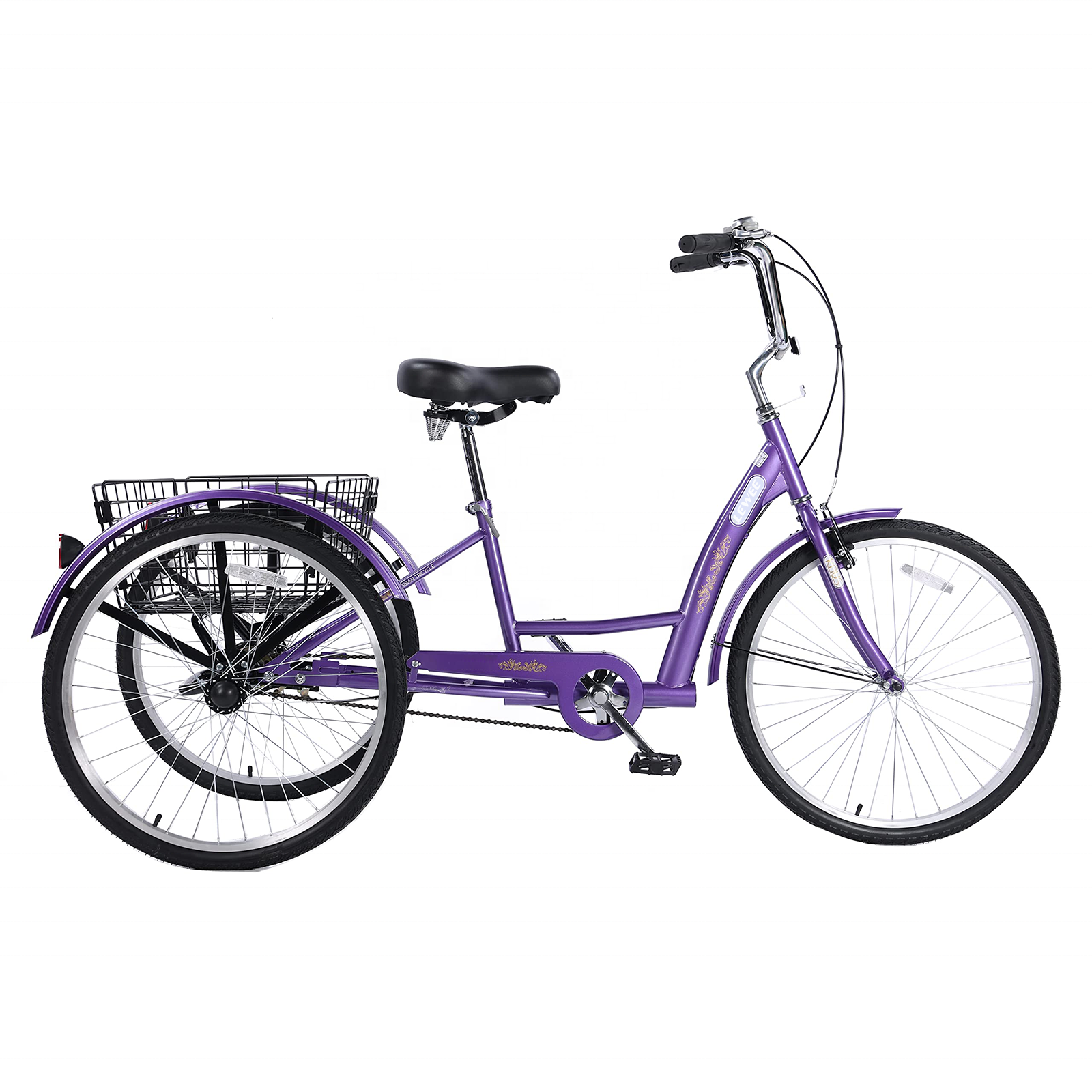 LEWEE 26 inch Tricycle Single Speed Steel Frame 3 Wheel Bicycle With Large Capacity Basket Low-Step Multi-Colors For Women Men