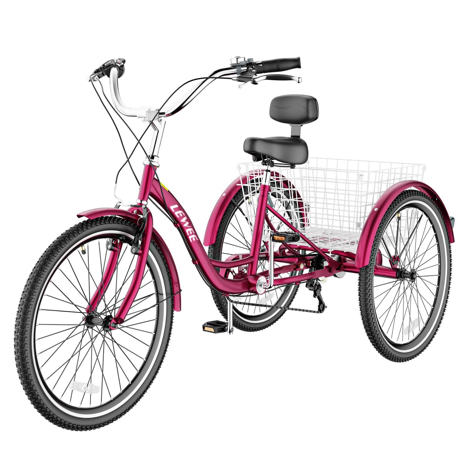 LEWEE 7 Speed Adult Trikes 20 24 26 Inch 3 Wheel Bikes Adult Tricycles Three Wheeled Bicycles Cruise Trike With Shopping Basket